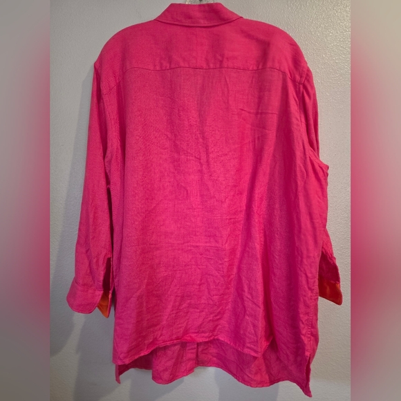 Lauren Ralph Lauren Womens Button Front Tunic Top Neon Pink  100% Linen 3X - Picture 4 of 8